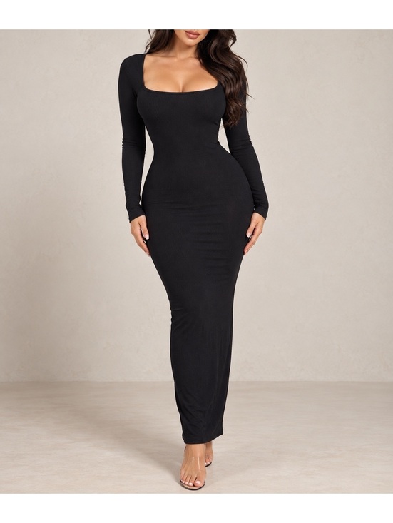SKIMS Dresses & Skirts - SKIMS Soft Lounge Long Sleeve Maxi Dress Onyx Black Size M NWT